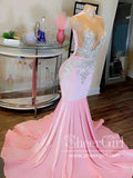 Chic Silver Beaded Pink Velvet Mermaid Prom Dresses For Black Girls Luxury Sheer O Neck Plus Size Formal Gowns Vestidos robe ARD3088-SheerGirl