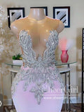 Chic Silver Beaded Pink Velvet Mermaid Prom Dresses For Black Girls Luxury Sheer O Neck Plus Size Formal Gowns Vestidos robe ARD3088-SheerGirl