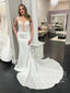 Corded Lace Mermaid Satin Wedding Dress Illusion Bodice Wedding Gown AWD1975