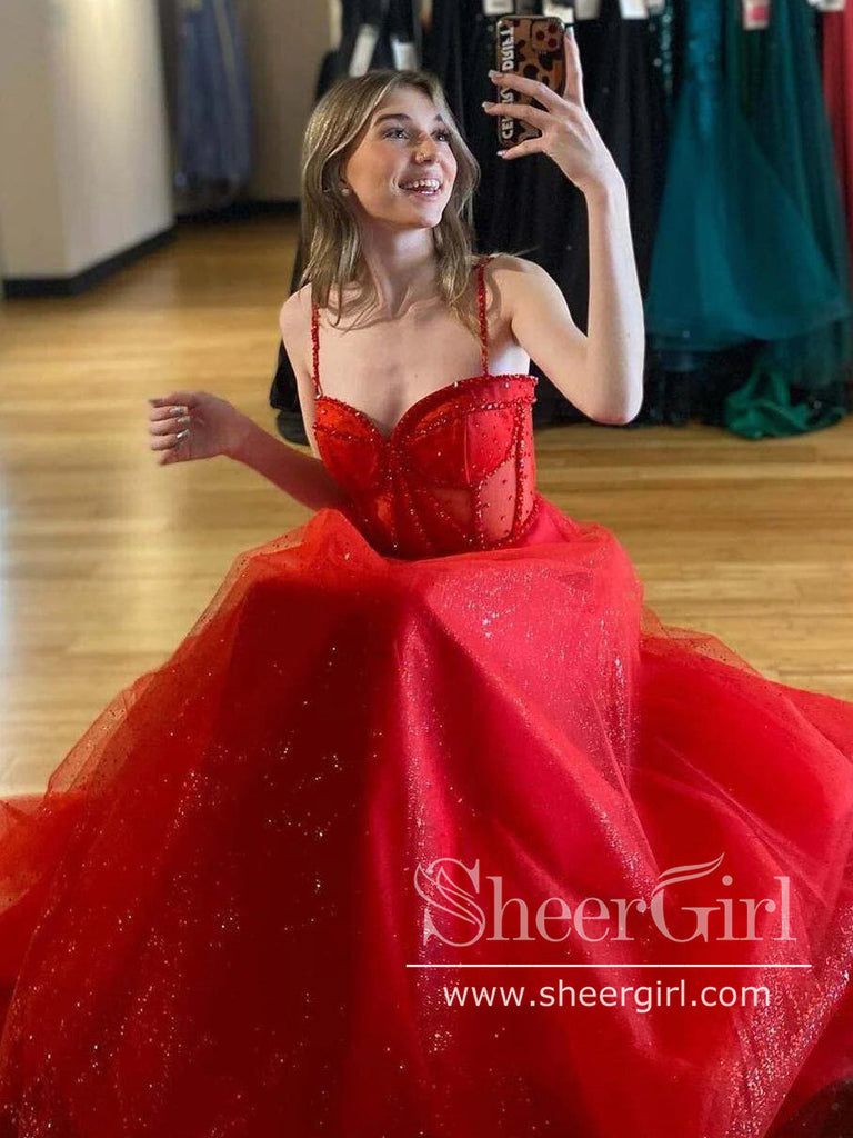 Corset Bodice Sparkly Party Dress Ball Gown Prom Dress with High Slit ARD3032-SheerGirl