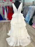 Deep V Neck Pleated Tulle Ball Gown Floor Length Layered Prom Dress ARD3029-SheerGirl