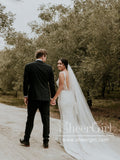 Delicate Leaf Lace Mermaid Satin Wedding Dress Plunge Neck Wedding Gown AWD2038-SheerGirl