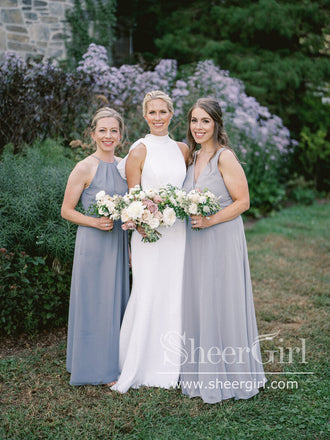 Elegant Mock Neck Bridal Dress Minimalist Chiffon Sheath Wedding Dress Trumpet Wedding Gown AWD2036-SheerGirl