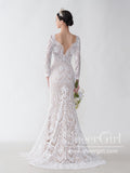 Elegant Sheer Long Sleeve Wedding Dress with Deep Bateau Neckline AWD1803-SheerGirl