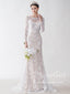 Elegant Sheer Long Sleeve Wedding Dress with Deep Bateau Neckline AWD1803