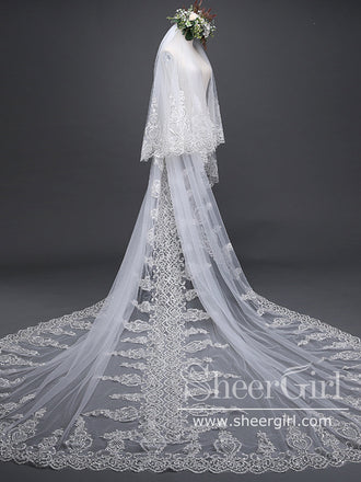 Exquise Floral Lace with Shaped Edge Cathedral Veil Bridal Veil Wedding Veil ACC1199-SheerGirl