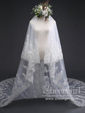 Exquise Floral Lace with Shaped Edge Cathedral Veil Bridal Veil Wedding Veil ACC1199-SheerGirl