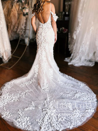 Exquisite Off the Shoulder Straps Wedding Gown Sweetheart Neck Mermaid Wedding Dress AWD2029-SheerGirl