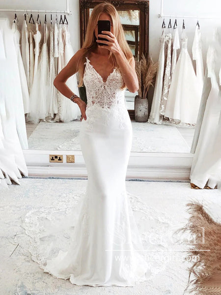 Exquisite V Neck Mermaid Bridal Gown with Scalloped Lace Train Wedding Dress AWD2008 Exquisite V Neck Mermaid Bridal Gown with Scalloped Lace Train Wedding Dress AWD2008