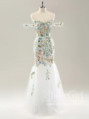 Garden Lace appliqued Prom Gown Off the Shoulder Mermaid Prom Dress ARD3173-SheerGirl