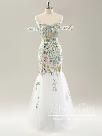 Garden Lace appliqued Prom Gown Off the Shoulder Mermaid Prom Dress ARD3173-SheerGirl