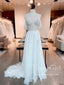 High Slit Floral Lace Chiffon Wedding Dress Off the Shoulder A Line Wedding Gown AWD1964