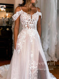 High Slit Spaghetti Straps Sweetheart Neck A Line Wedding Dress Tulle Bridal Gown with Detachable Straps AWD2027-SheerGirl