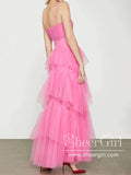 Hot Pink Simple Tulle Prom Dress Layered Evening Dress A Line Prom Dress ARD3053-SheerGirl