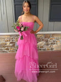 Hot Pink Simple Tulle Prom Dress Layered Evening Dress A Line Prom Dress ARD3053-SheerGirl