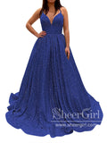 Hot Pink/Orange Sequins Prom Gown V Neck Ball Gown Sparkly Prom Dress ARD3081-SheerGirl