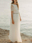 Ivory Chiffon Beach Wedding Dresses Rhinestone Belt Short Sleeve Wedding Dress AWD1162