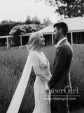 Keyhole Back V Neck Sheath Wedding Gown Long Sleeves Boho Lace Wedding Dress AWD1956-SheerGirl
