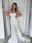 Vestido de novia con cintura caída y cascadas Precioso vestido de novia de encaje con cola corte sirena AWD1675 