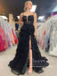 Layered Tulle Prom Gown Black Prom Dress Ball Gown Party Dress with High Slit ARD3039