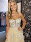 Layered Tulle Prom Gown Champagne Prom Dress Ball Gown Party Dress with High Slit ARD3039