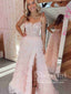 Layered Tulle Prom Gown Pink Prom Dress Ball Gown Party Dress with High Slit ARD3039