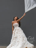 Layers Tulle Ball Gown Wedding Dress Floral Lace Bodice Drama Wedding Gown AWD1961-SheerGirl