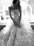 Layers Tulle Ball Gown Wedding Dress Floral Lace Bodice Drama Wedding Gown AWD1961-SheerGirl
