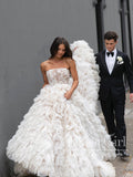 Layers Tulle Ball Gown Wedding Dress Floral Lace Bodice Drama Wedding Gown AWD1961-SheerGirl