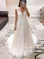 Leaves Lace A Line Boho Wedding Gown Sweetheart Neck Wedding Dress AWD1981