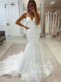Leaves Lace Mermaid Wedding Gown with Front Slit Lace Wedding Dress AWD1985-SheerGirl