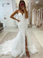 Leaves Lace Mermaid Wedding Gown with Front Slit Lace Wedding Dress AWD1985