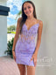 Lilac Appliqued Sweetheart Neck Sparkly Cocktail Dress Sequins Short Homecoming Dress ARD2991