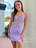 Lilac Appliqued Sweetheart Neck Sparkly Cocktail Dress Sequins Short Homecoming Dress ARD2991-SheerGirl