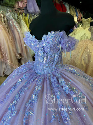 Lilac Sequins Lace Off the Shoulder Quinceanera Dresses Gorgeous Sparkly Ball Gown Prom Dress ARD3179-SheerGirl
