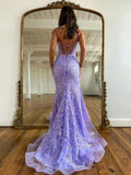 Lilac Sparkly Mermaid Prom Gown Backless Prom Dress Long Evening Dress ARD3100-SheerGirl