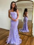 Lilac Sparkly Mermaid Prom Gown Backless Prom Dress Long Evening Dress ARD3100-SheerGirl