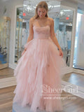 Ling Pink Strapless Sparkly Prom Gown Layered Party Dress Prom Dress ARD3031-SheerGirl