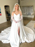 Minimalist Wedding Gown Strapless A Line Satin Wedding Dress with High Slit AWD1995-SheerGirl