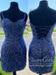 Navy Blue Sweetheart Neck Backless Sparkly Short Prom Dress Sequins Short Homecoming Dress ARD2969