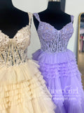 Off the Shoulder Appliqued Bodice Layered Tulle Ball Gown Ruffle Prom Dress ARD3027-SheerGirl