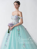 Off the Shoulder Colorful Appliques Sweet Heart Neck Ball Gown Quinceanera Dresses Prom Dresses ARD3051-SheerGirl