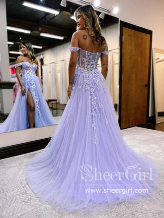 Off the Shoulder Sparkly Lilac Ball Gown Long Prom Dress Party Dress ARD3060-SheerGirl
