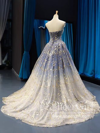 Ombre Contrast Colored Sweet 16 Princess Quinceanera Dress Gold Lace Ball Gown Prom Dresses ARD1939-SheerGirl