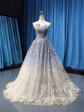 Ombre Contrast Colored Sweet 16 Princess Quinceanera Dress Gold Lace Ball Gown Prom Dresses ARD1939-SheerGirl