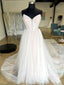 Skládaný Ombre šampaňský tyl Svatební šaty Sladké srdce výstřih Minimalistické svatební šaty AWD1667 