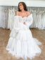 Pleated Tulle Detachable Puff Sleeves Sweetheart Neck Ball Gown Floor Length Wedding Dress AWD1969
