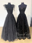 Polka Dots Tulle Sweetheart Neck Ball Gown Black Prom Gown with Bow Tie Straps ARD3062