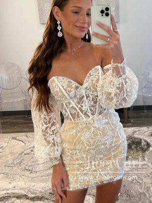 Puffy Detachable Sleeves Appliqued Short Prom Dress Vintage Homecoming Dresses ARD3007-SheerGirl