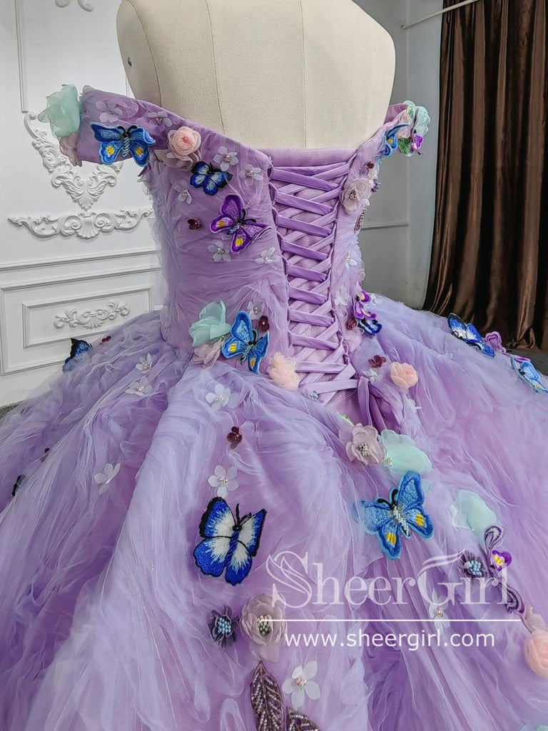 Quinceanera Dresses Off the Shoulder Party Dress Sweetheart Neck Prom Dress Lavender Tulle Ball Gown ARD2957-SheerGirl